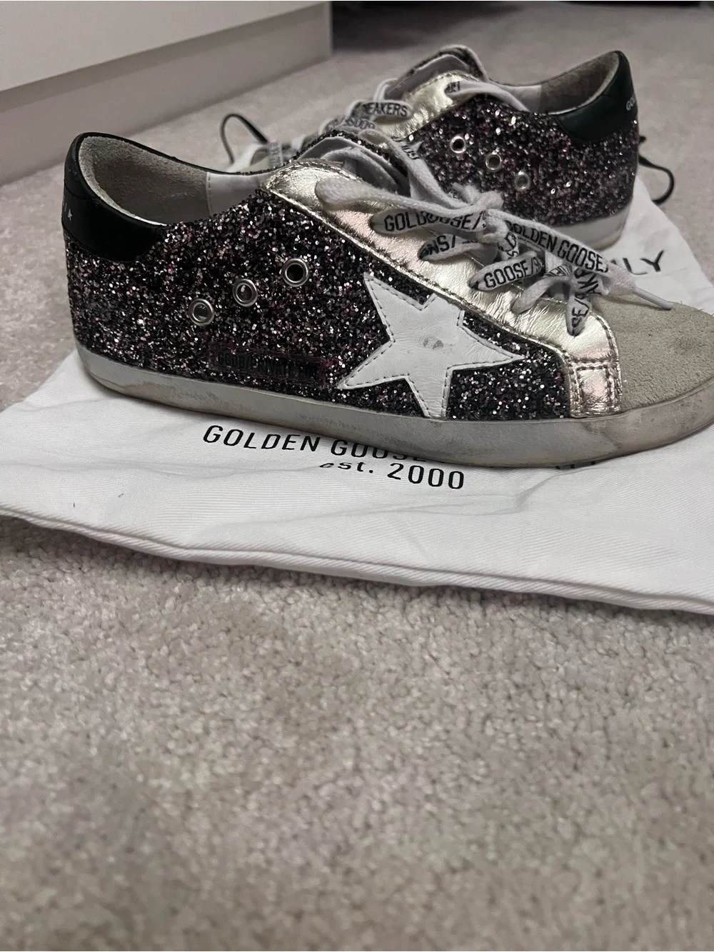 Golden Goose Glitter Low-Top Sneakers in Purple and Silver